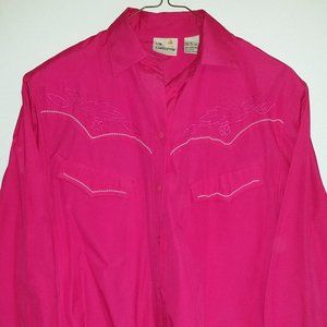 WOMENS LIZ CLAIBORNE HOT PINK COWGIRL WESTERN SHIRT PEARL TRIM